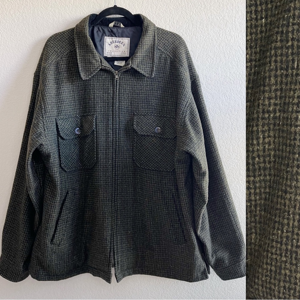 ✨Vintage Aberdeen Collection | Recycled Wool Green Houndstooth Printed Jacket